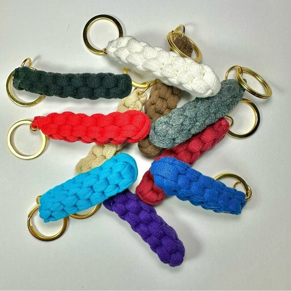 Purple Box Knot Keychain Gold Ring Braided T-Shirt Yarn Macrame Nautical Lanyard